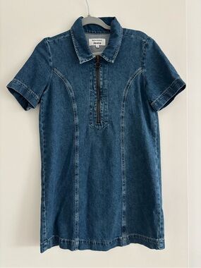 Reformation Blue Denim Zip-Front Dress